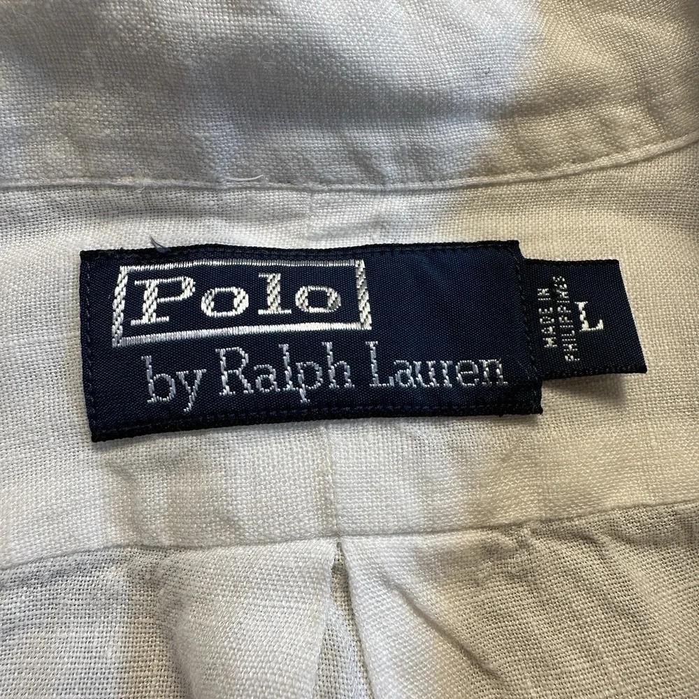 Polo Ralph Lauren Safari Utility Linen Shirt White Ivory Button Up Mens Large